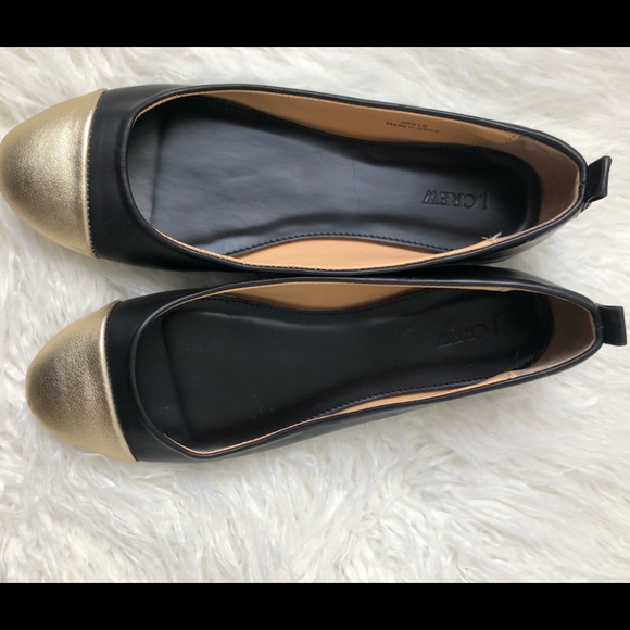J Crew Black With Gold Toe Ballet Flats Size 7.5 - Picture 2 of 6